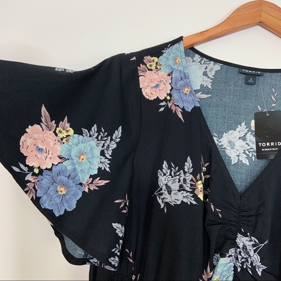 NWT Torrid Black Floral Flutter Midi Dress Size 2X - Picture 9 of 12
